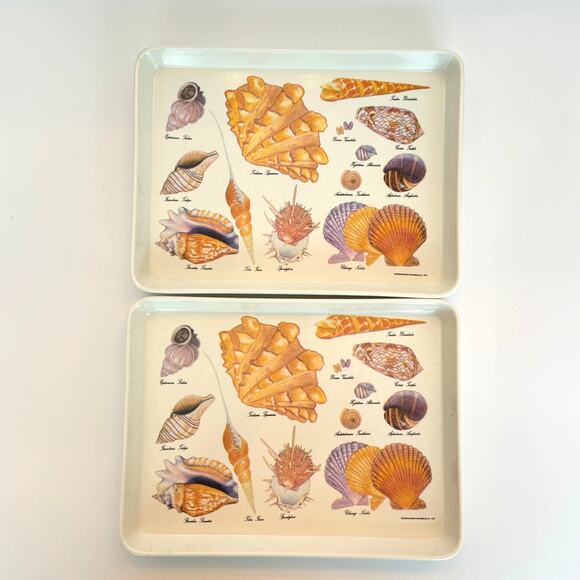 Vintage 1986 Melamine Sea Shell Trays 7"X5.5", Set of 2 - Picture 1 of 8